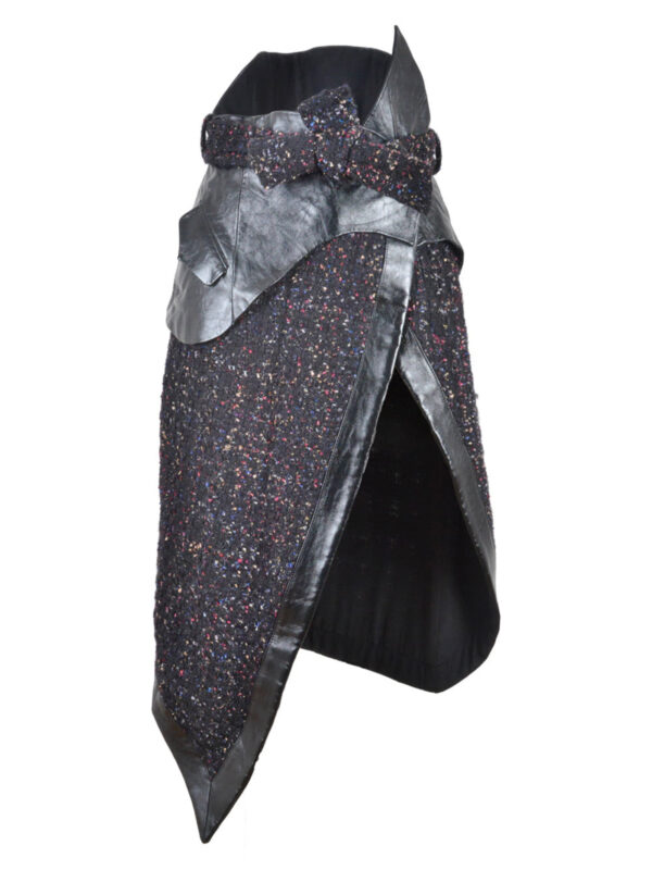 High-Waisted Bouclé Tweed Leather Asymmetrical Skirt