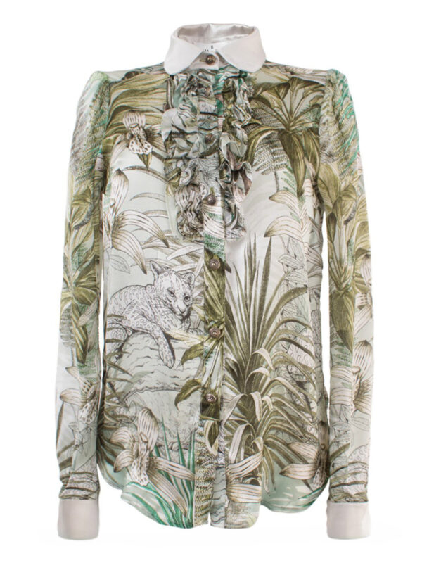 Dual-Fabric Silk Satin Shirt