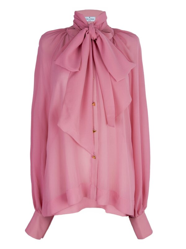 Silk Chiffon Blouse With Necktie — Vivid Rose