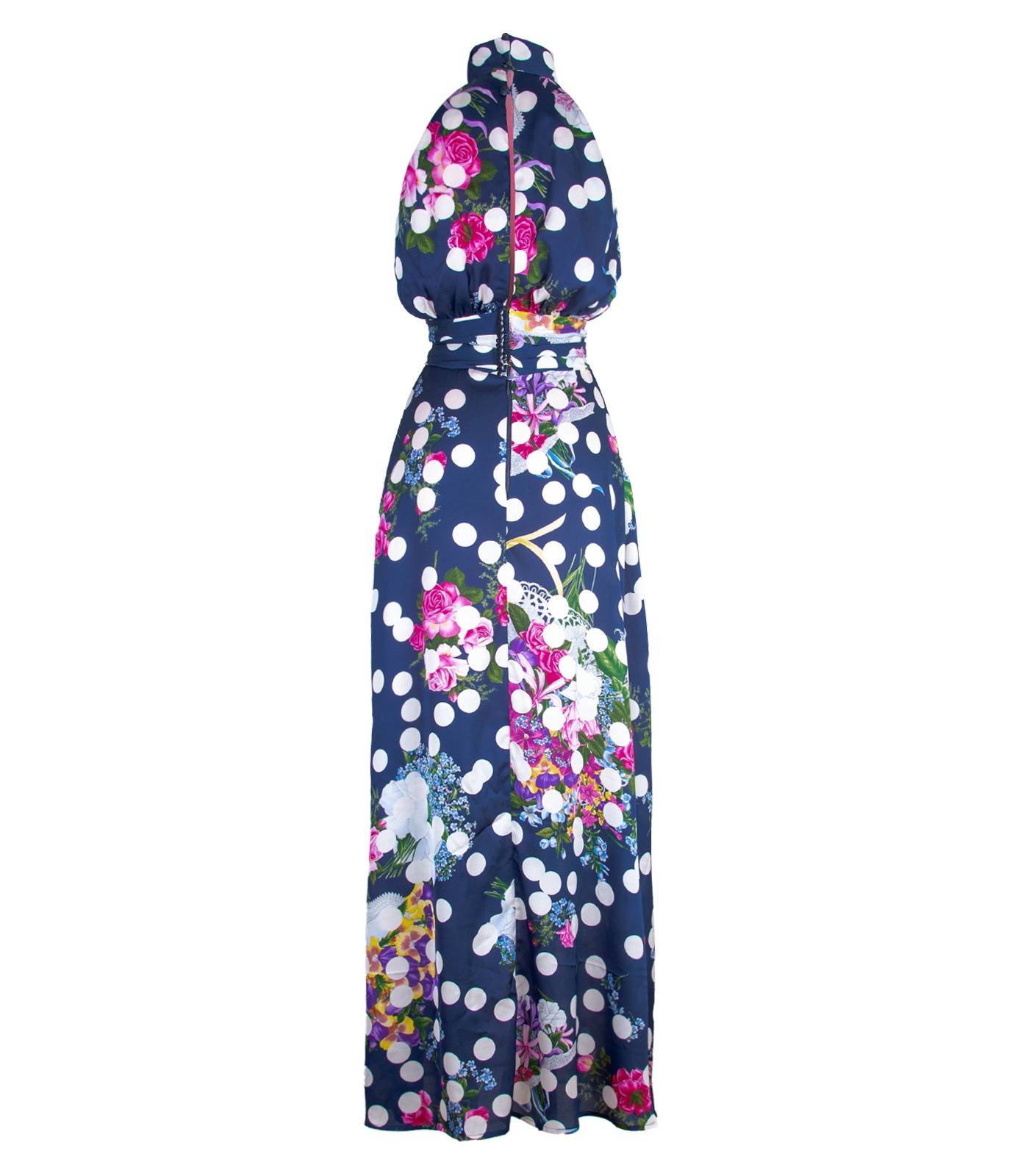 Long Halterneck Gown With Oversized Bow – Floral Polka Dot Print - Image 5