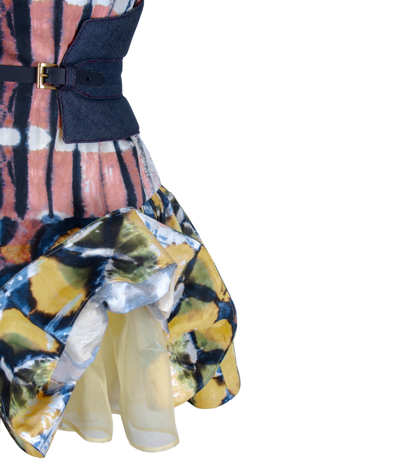 Mini Cotton Corset Dress With Draped Skirt And Denim Corset Belt - Image 6