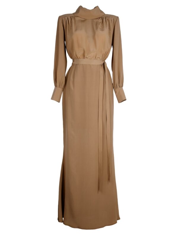 Long Silk Crepe De Chine Dress With Metal Button Back Detail