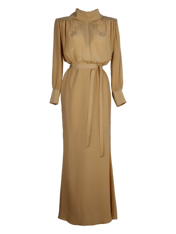 Long Silk Crepe De Chine Dress With Metal Button Back Detail