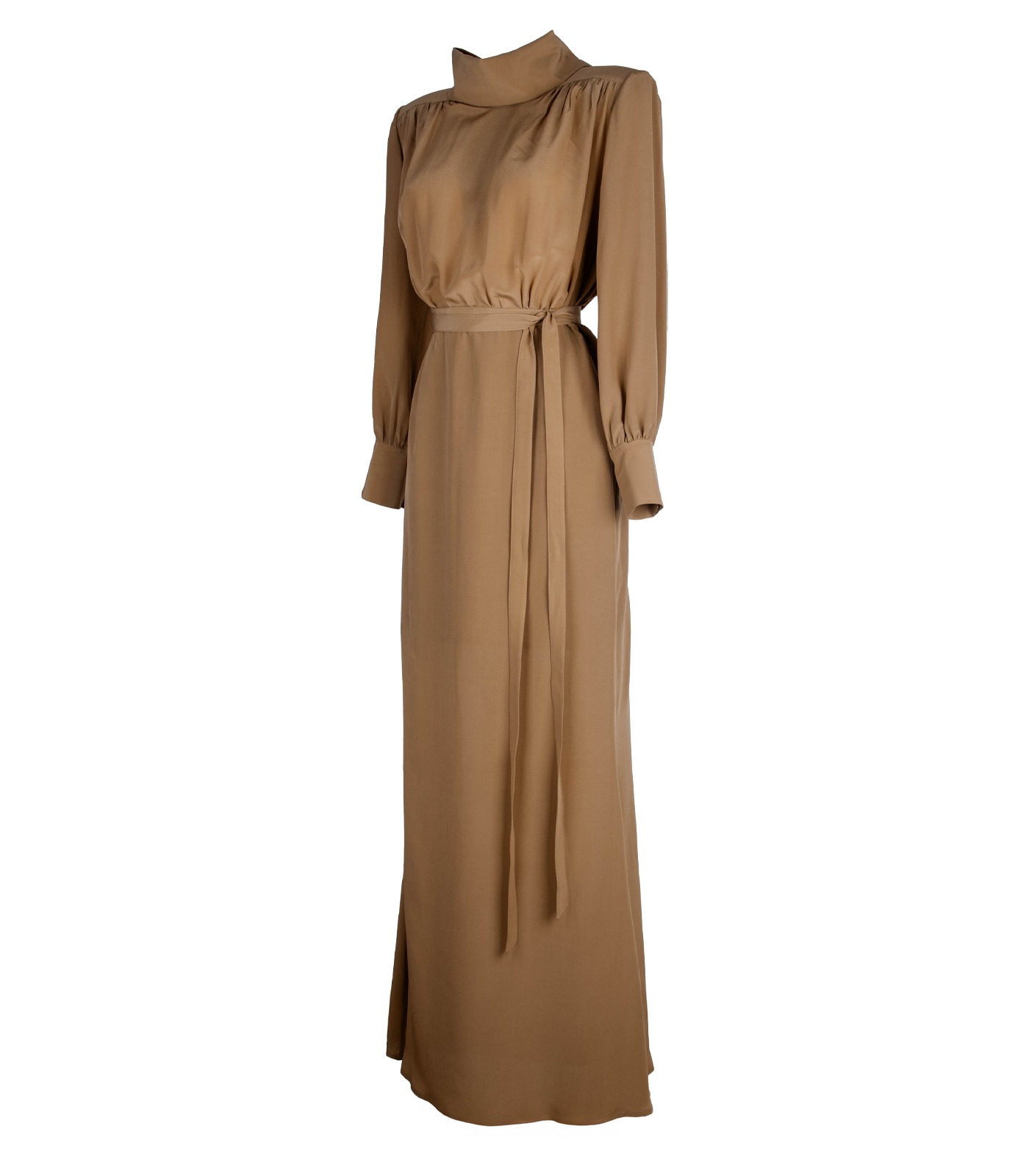 Long Silk Crepe De Chine Dress With Metal Button Back Detail - Image 3