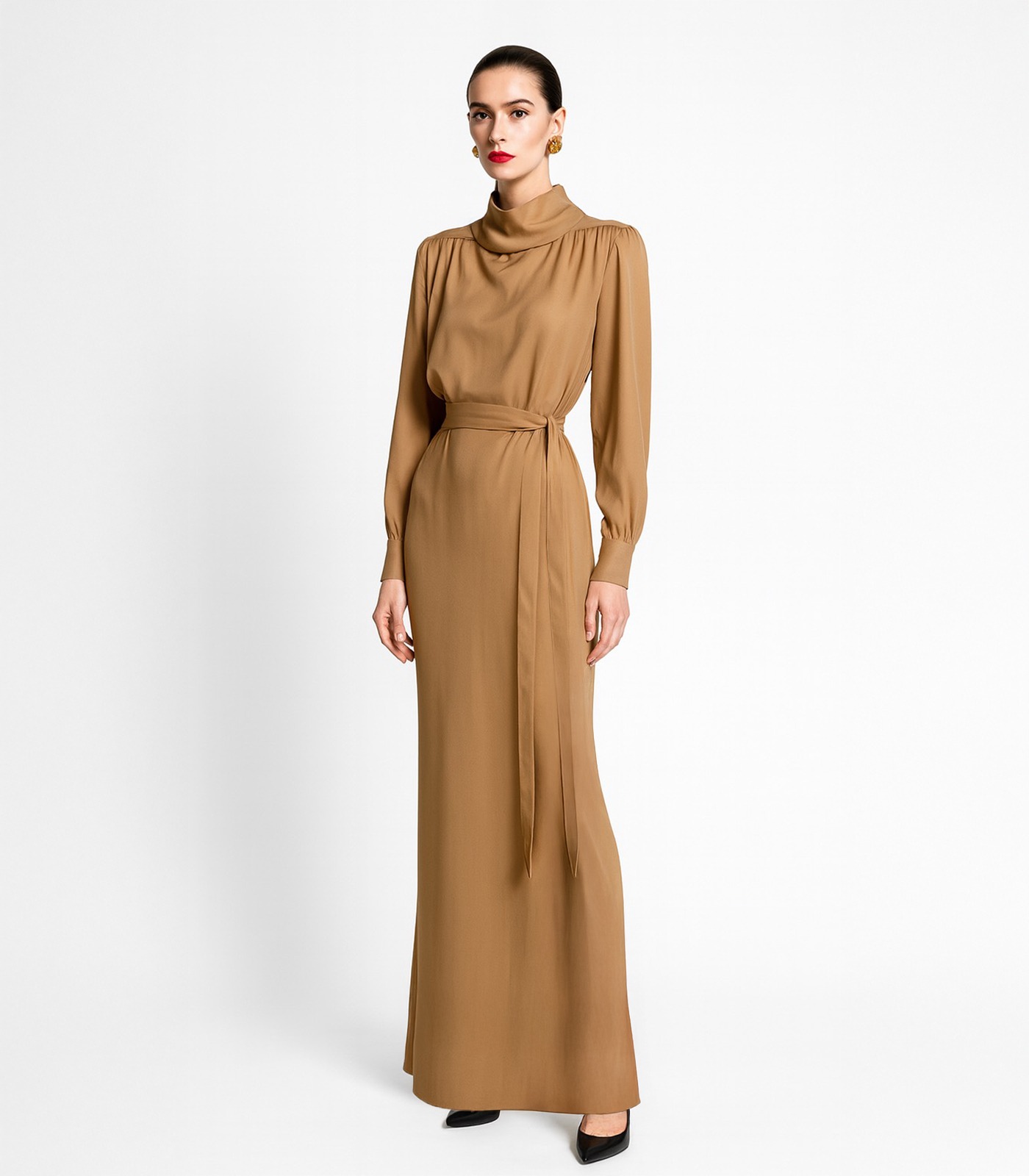 Long Silk Crepe De Chine Dress With Metal Button Back Detail - Image 2