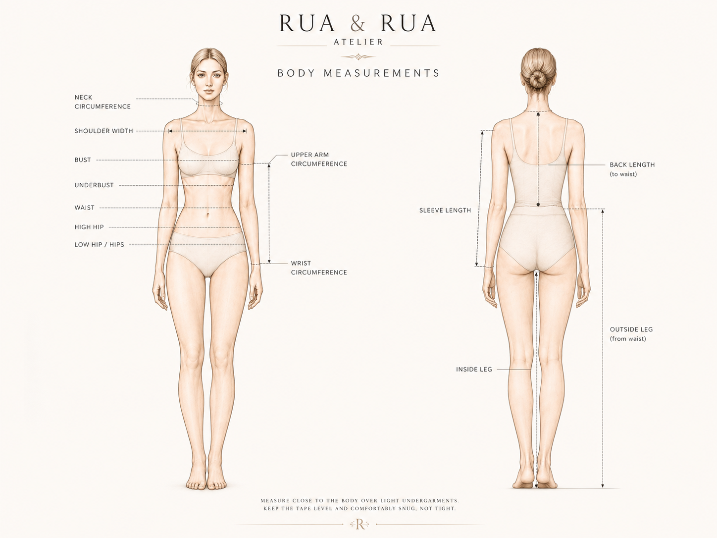 RUA & RUA Atelier body measurement guide